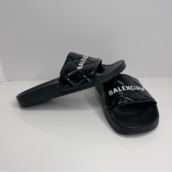 BALENCIAGA Patent Black Slides Size 7 - Picture 8 of 8